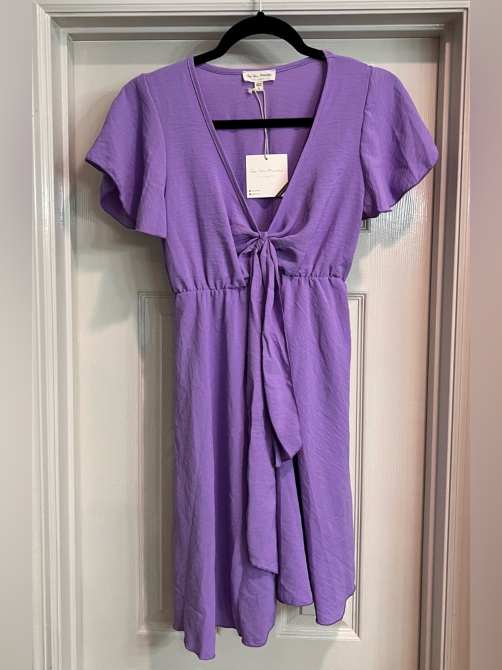 See You Monday Purple Dress V-Neck Tie Front Knee Length Size L